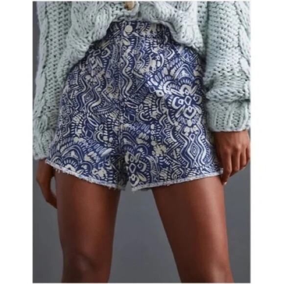 ANTHROPOLOGIE Pilcro The Striped Scrunchie Shorts Blue Motif M - Picture 2 of 7